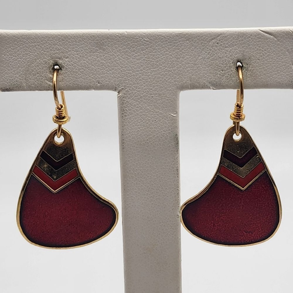 Laurel Burch Gold Tone & Red Enamel Dangling Earrings